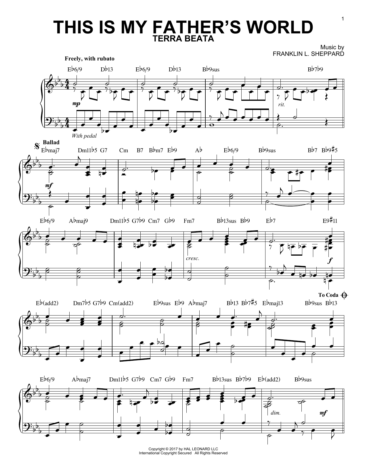 Franklin L. Sheppard This Is My Father's World [Jazz version] Sheet Music