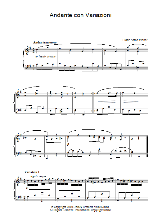 Franz Anton Weber Andante Con Variazioni Sheet Music