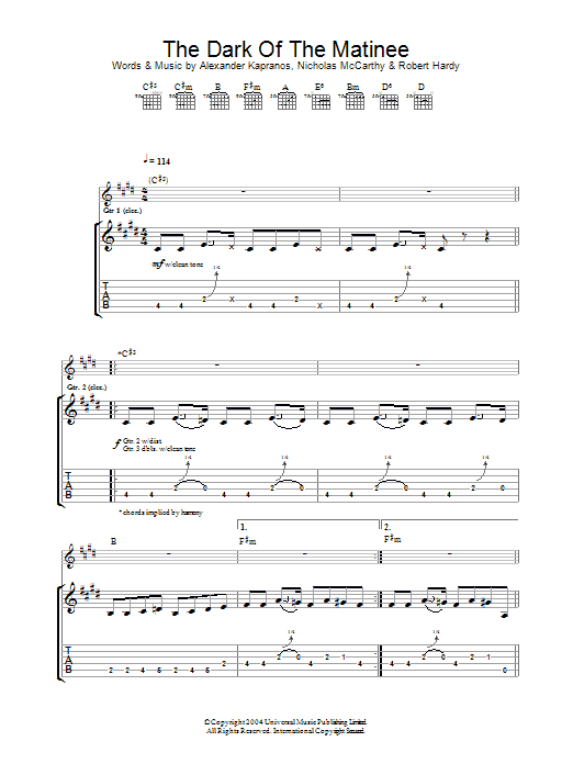 Franz Ferdinand The Dark Of The Matinee Sheet Music
