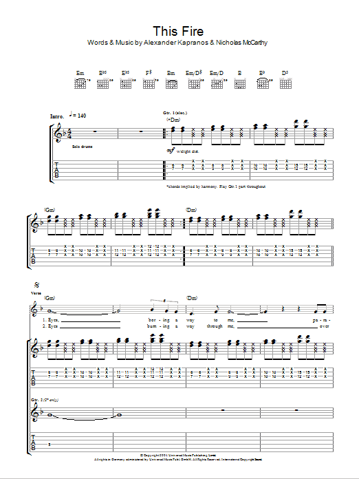 Franz Ferdinand This Fire Sheet Music