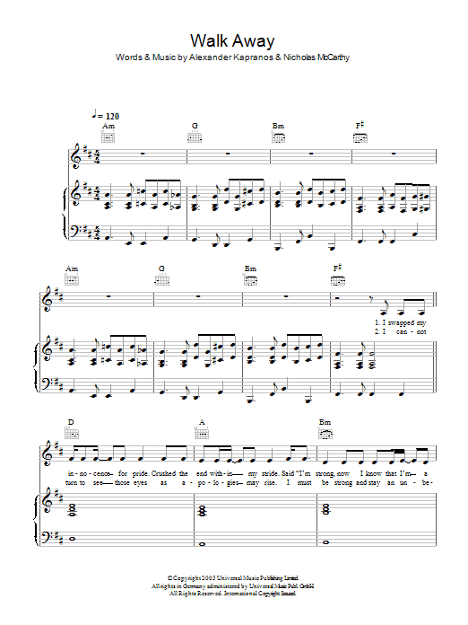 Franz Ferdinand Walk Away Sheet Music