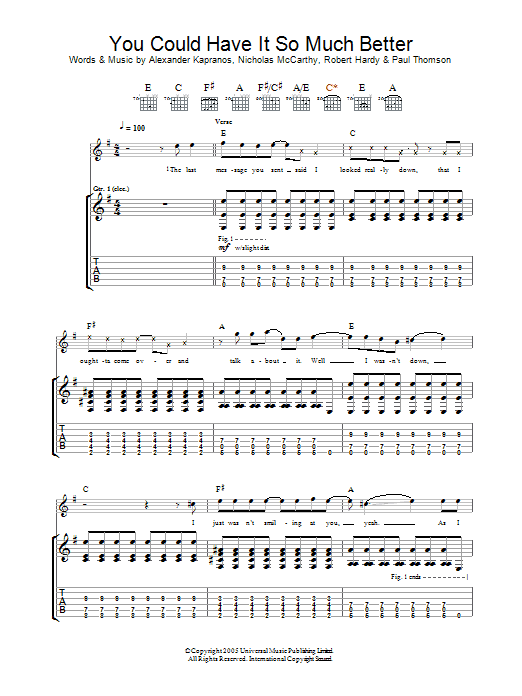 Franz Ferdinand You Could Have It So Much Better Sheet Music