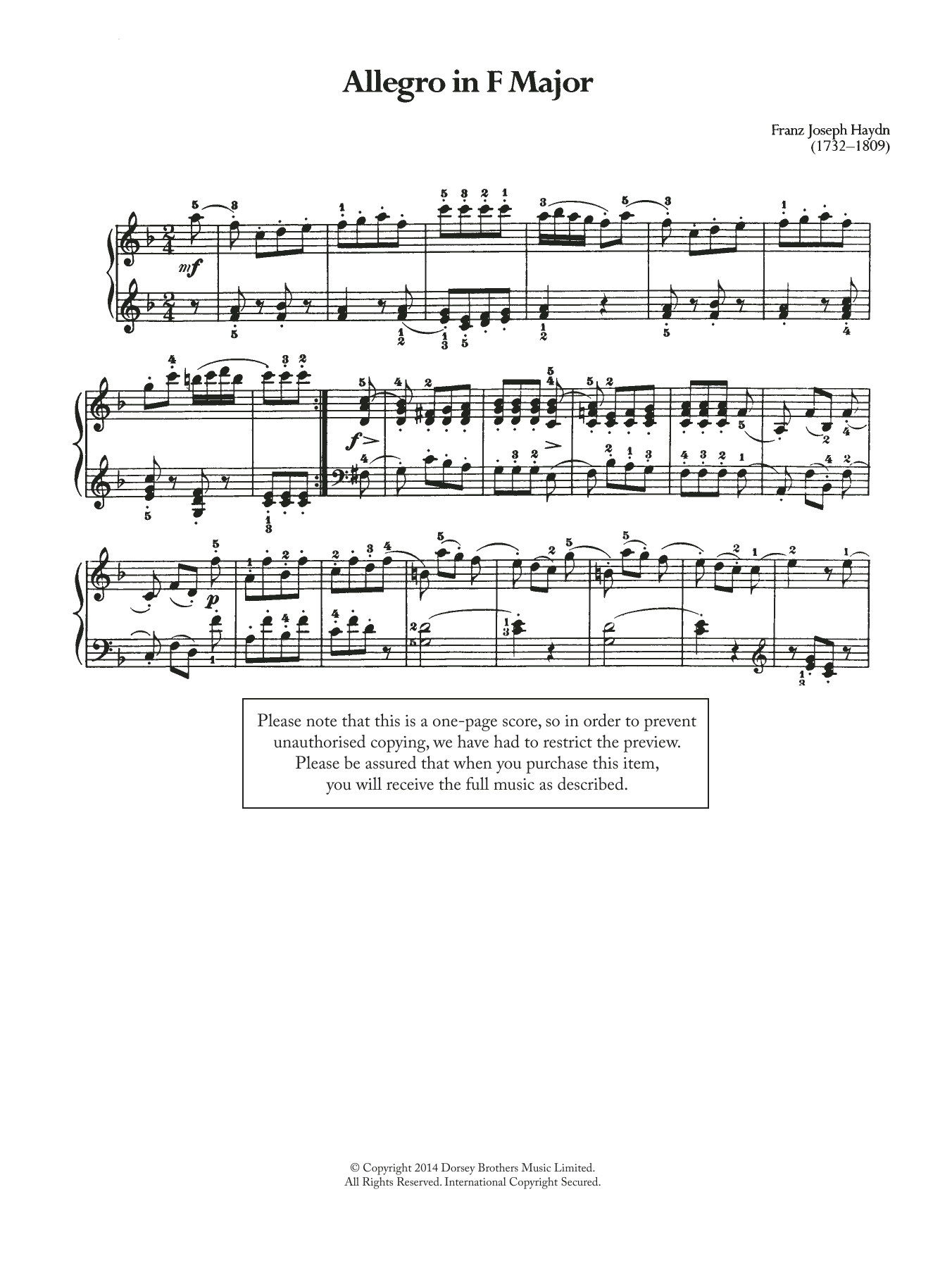 Franz Joseph Haydn Allegro Sheet Music