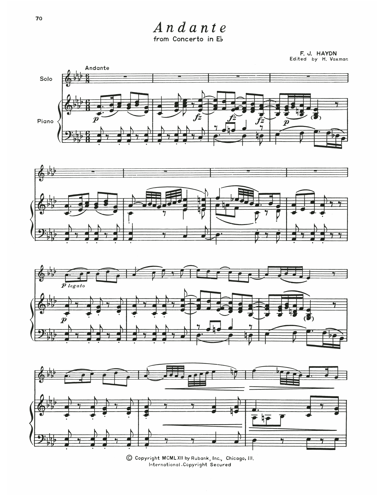 Franz Joseph Haydn Andante (Concerto In E Flat) Sheet Music