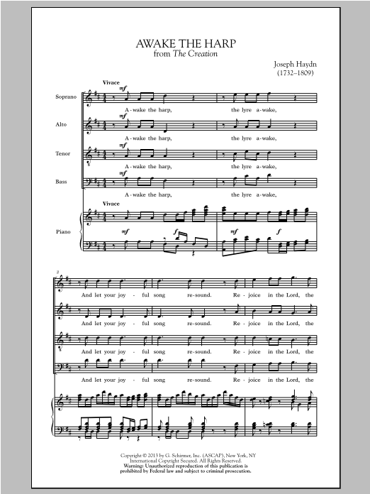 Franz Joseph Haydn Awake The Harp Sheet Music