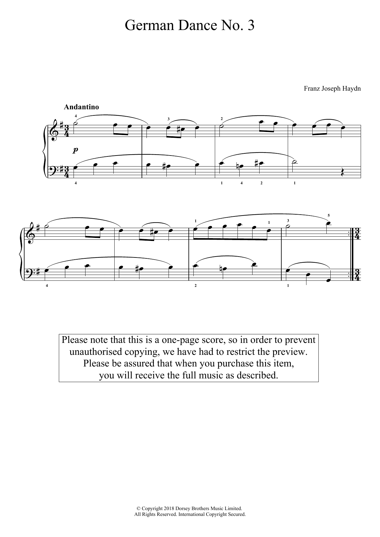 Franz Joseph Haydn German Dance No. 3 Sheet Music