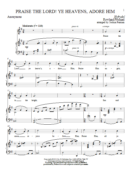 Franz Joseph Haydn Praise The Lord! Ye Heavens, Adore Him Sheet Music
