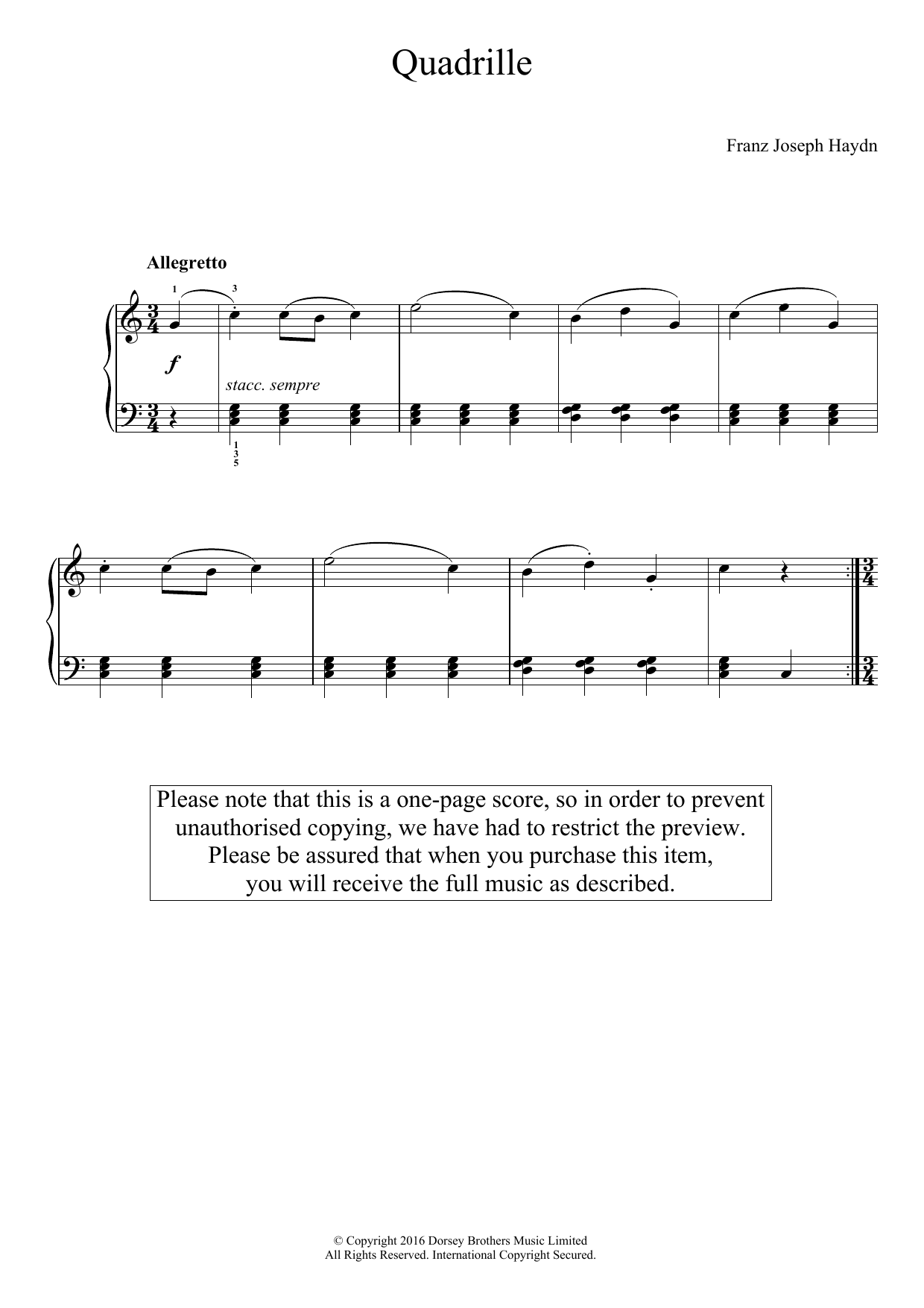 Franz Joseph Haydn Quadrille Sheet Music