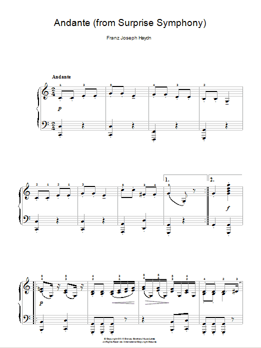 Franz Joseph Haydn Symphony No.94 ‘Surprise' (2nd Movement) Sheet Music