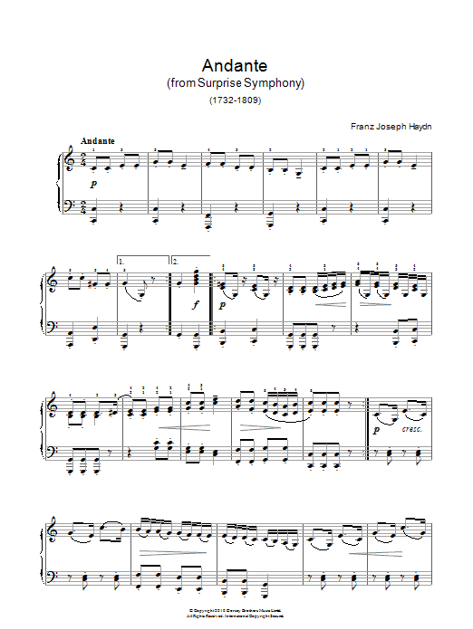 Franz Joseph Haydn The Surprise Symphony (Symphony No. 94, Second Movement Theme) Sheet Music