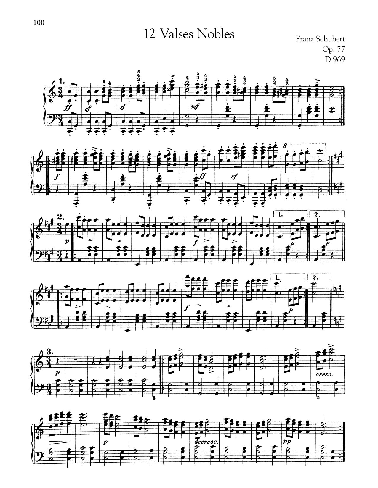 Franz Schubert 12 Valses Nobles, Op. 77, D. 969 Sheet Music