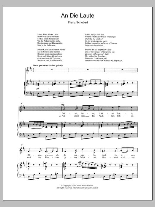 Franz Schubert An Die Laute (To The Lute) Op.81 No.2 Sheet Music