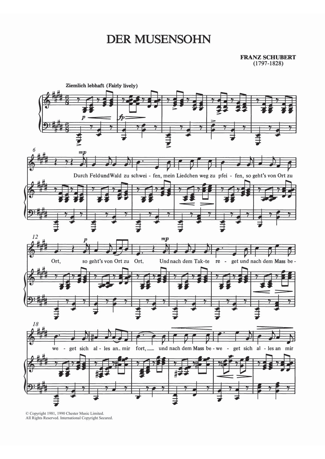 Franz Schubert Der Musensohn Sheet Music