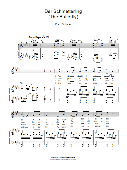 Franz Schubert Der Schmetterling (The Butterfly) Sheet Music