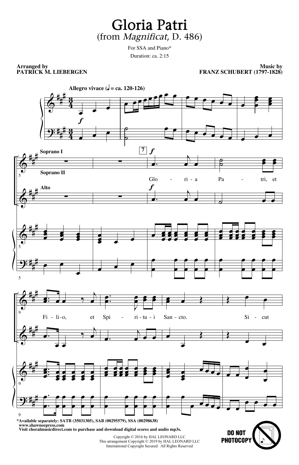 Franz Schubert Gloria Patri (from Magnificat, D. 486) (arr. Patrick M. Liebergen) Sheet Music
