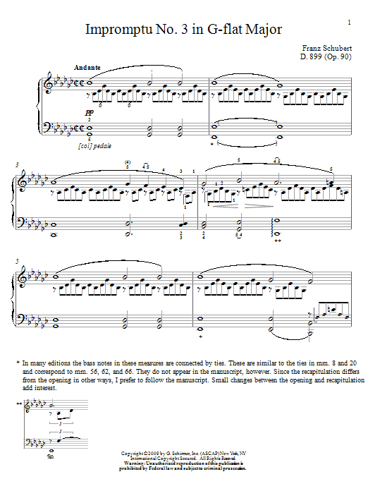 Franz Schubert Impromptu No. 3 In G-Flat Major Sheet Music