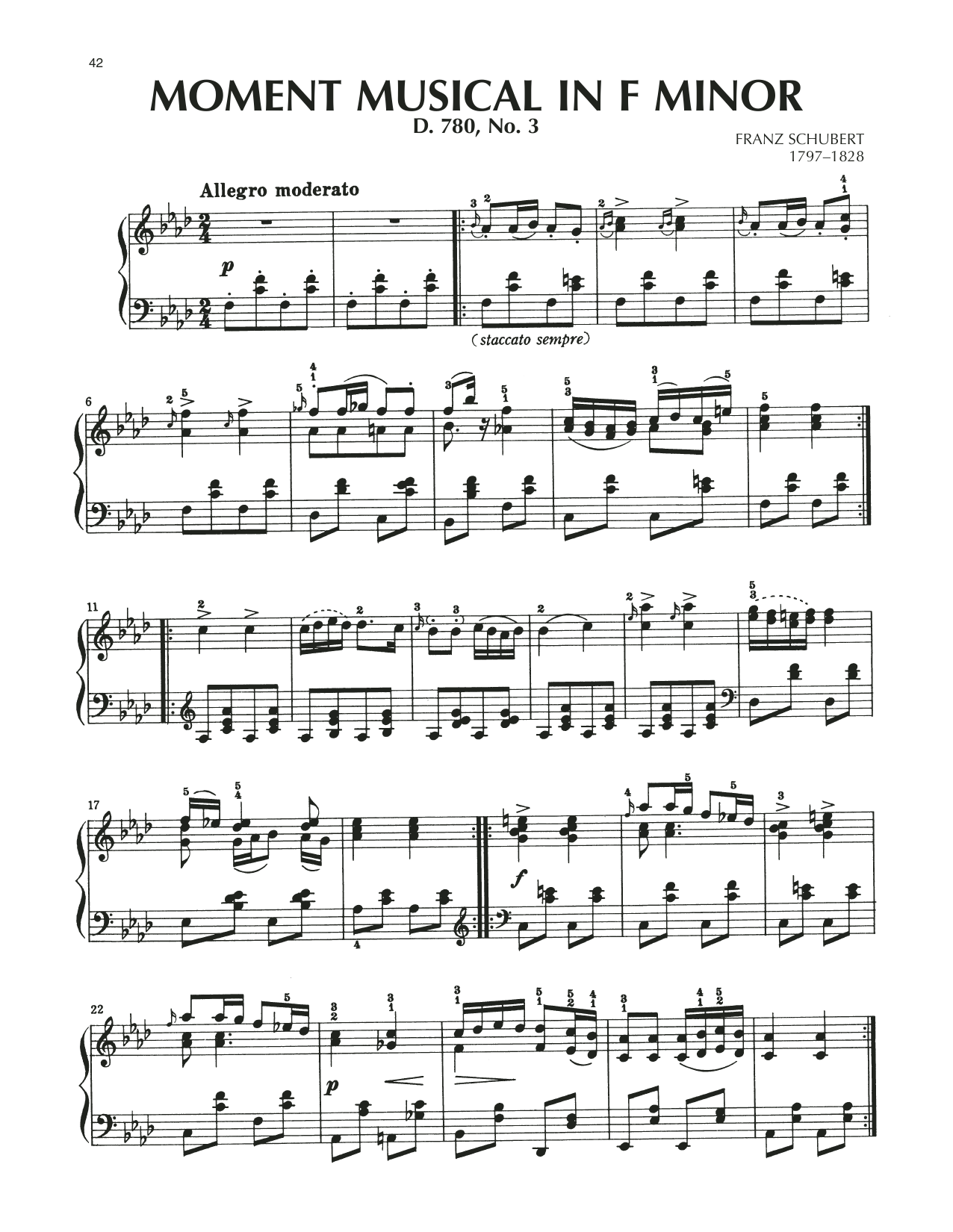 Franz Schubert Moment Musical In F Minor, Op. 94, No. 3 Sheet Music