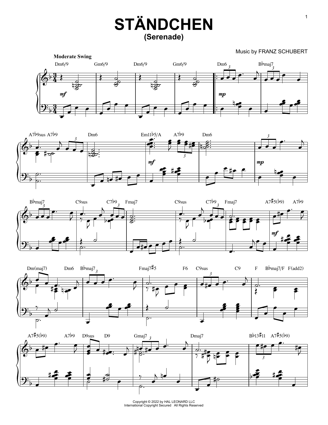 Franz Schubert Standchen [Jazz version] (arr. Brent Edstrom) Sheet Music