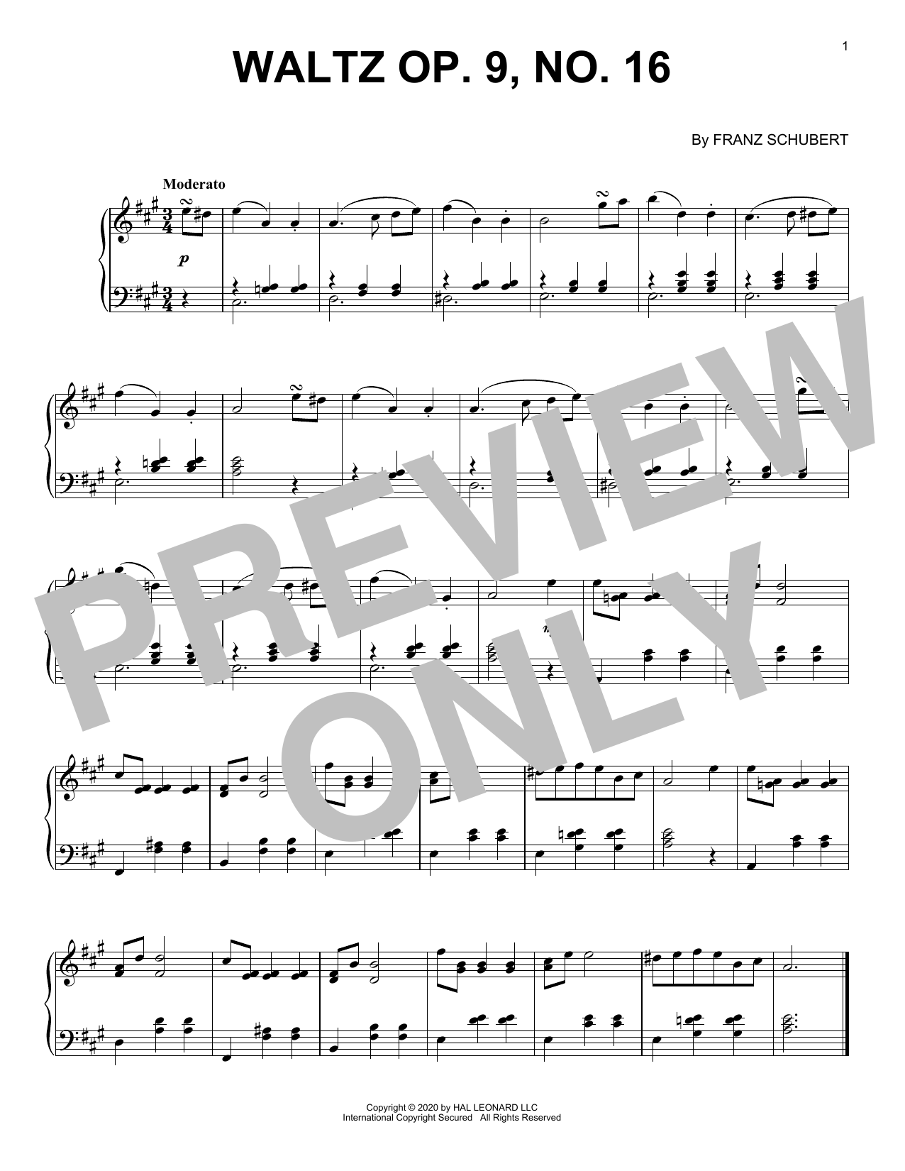 Franz Schubert Waltz, Op. 9, No. 16 Sheet Music