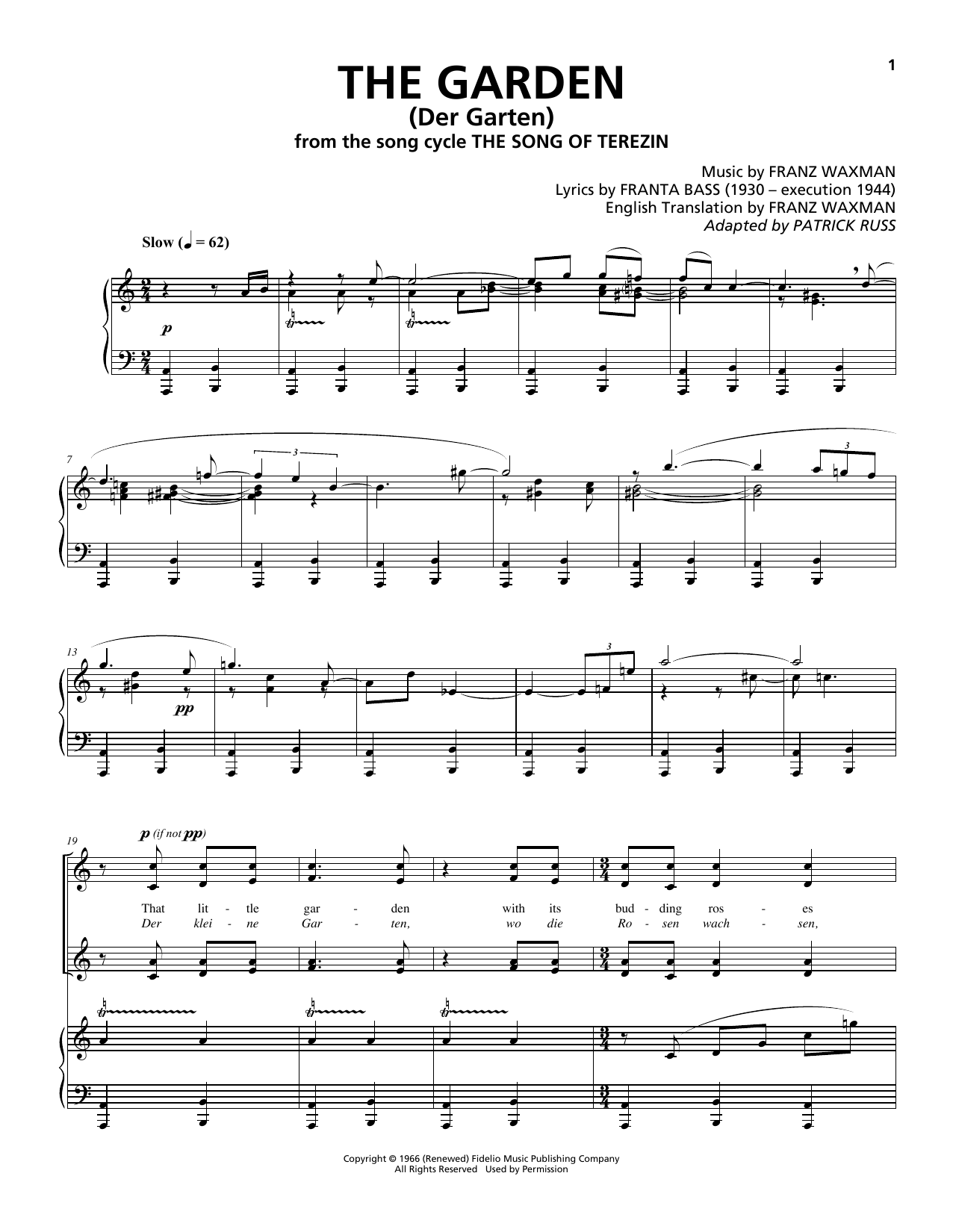 Franz Waxman The Garden (Der Garten) Sheet Music