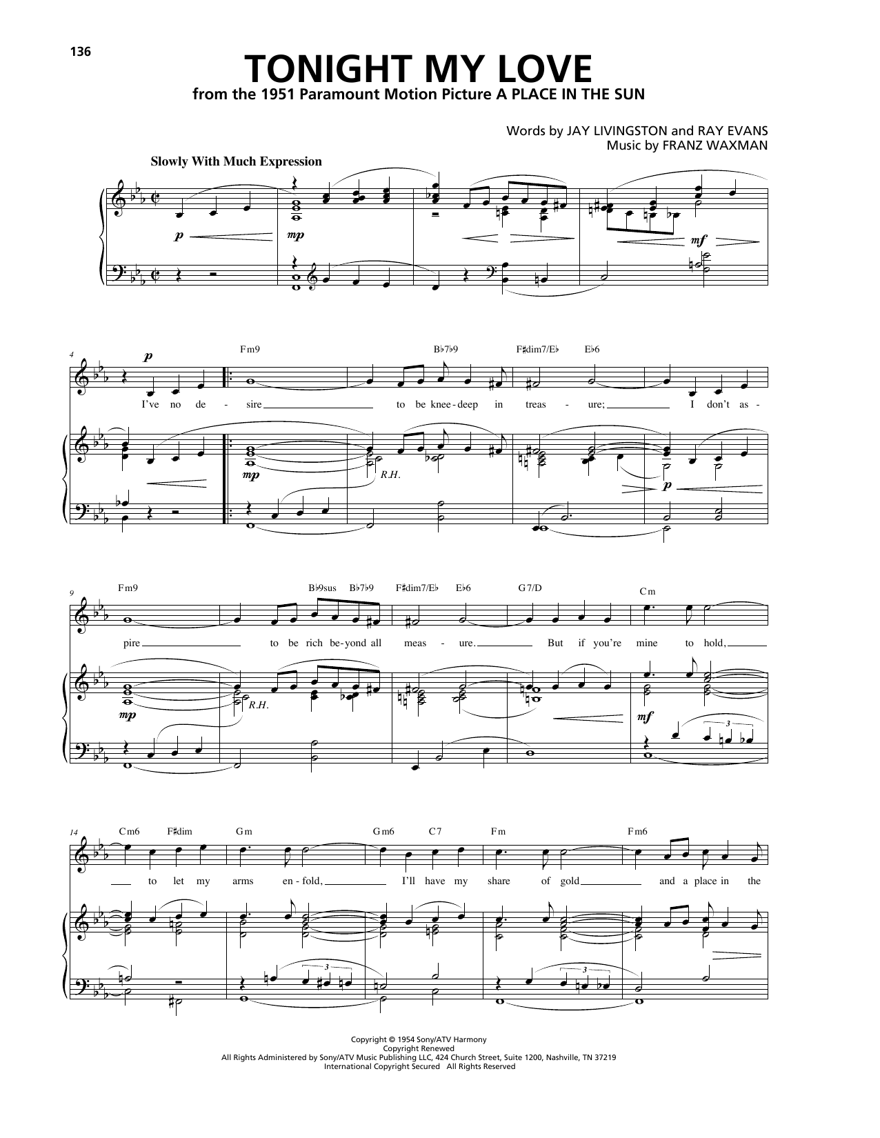 Franz Waxman Tonight My Love Sheet Music