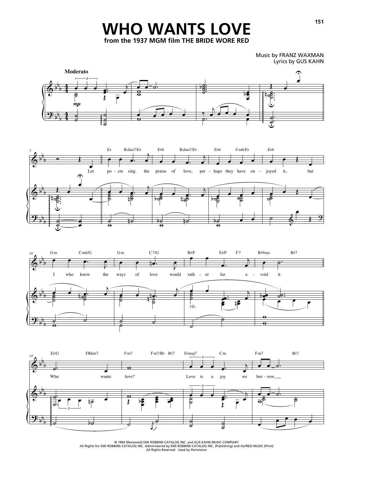 Franz Waxman Who Wants Love Sheet Music