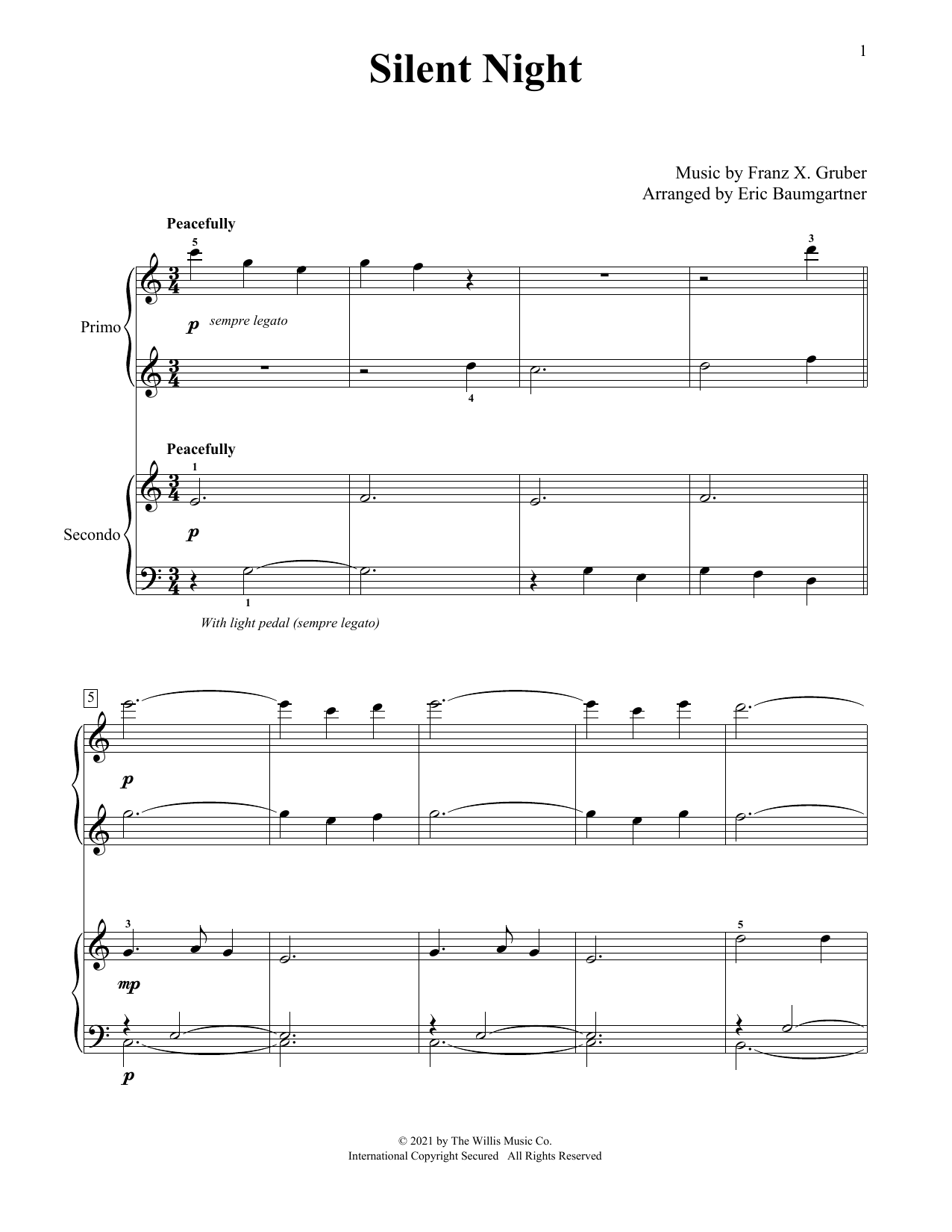 Franz X. Grüber Silent Night (arr. Eric Baumgartner) Sheet Music
