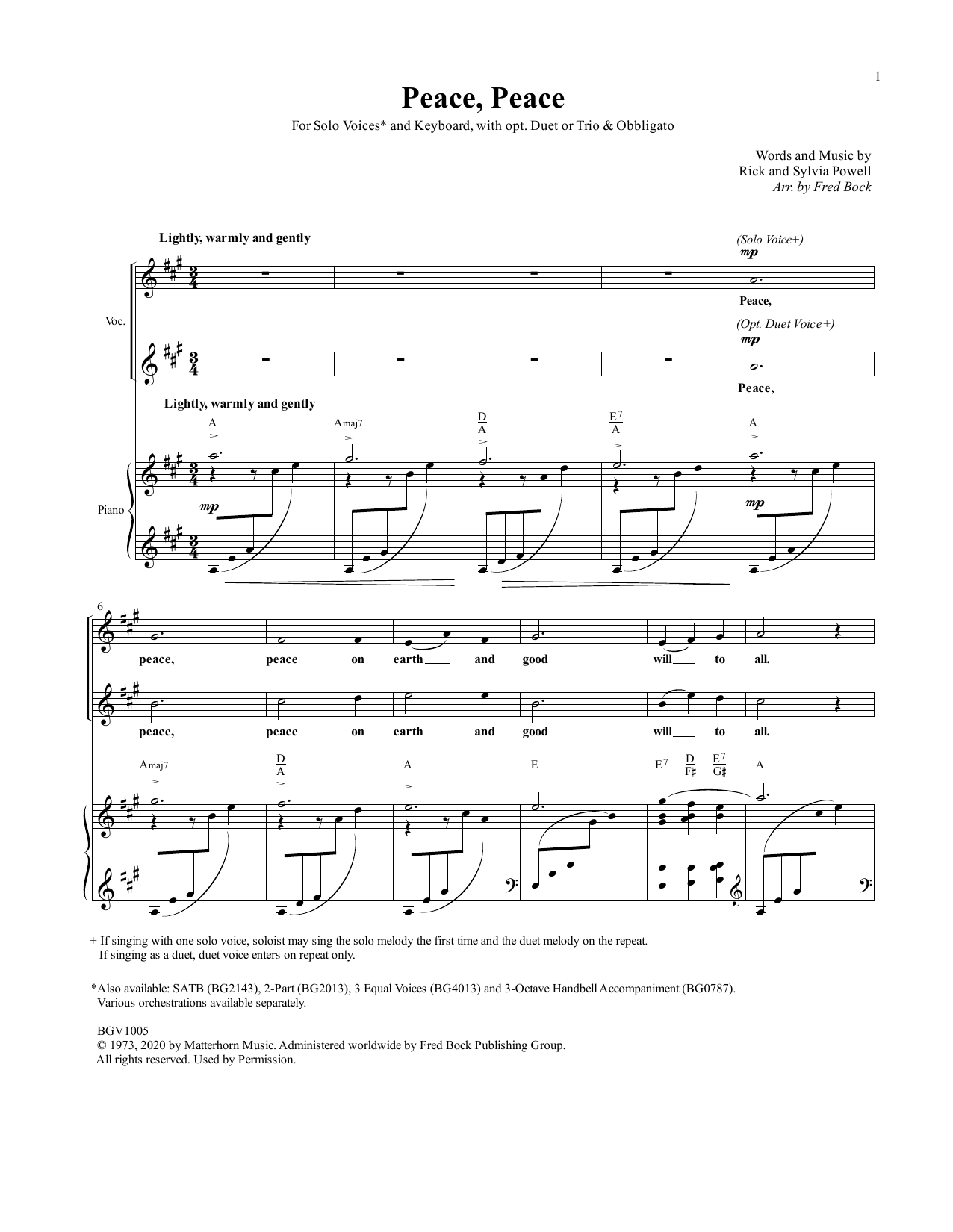 Fred Bock Peace, Peace Sheet Music