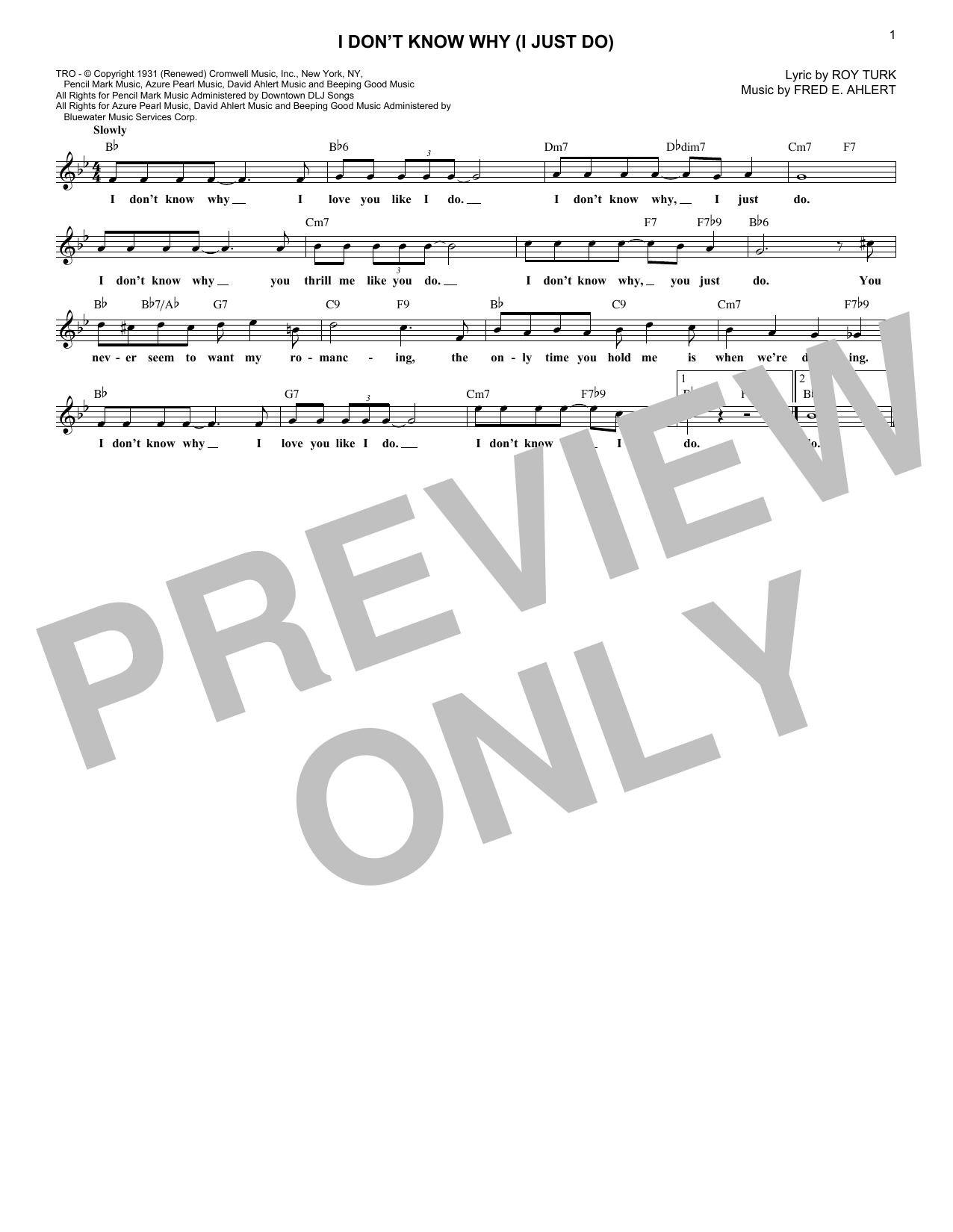Fred E. Ahlert I Don't Know Why (I Just Do) Sheet Music