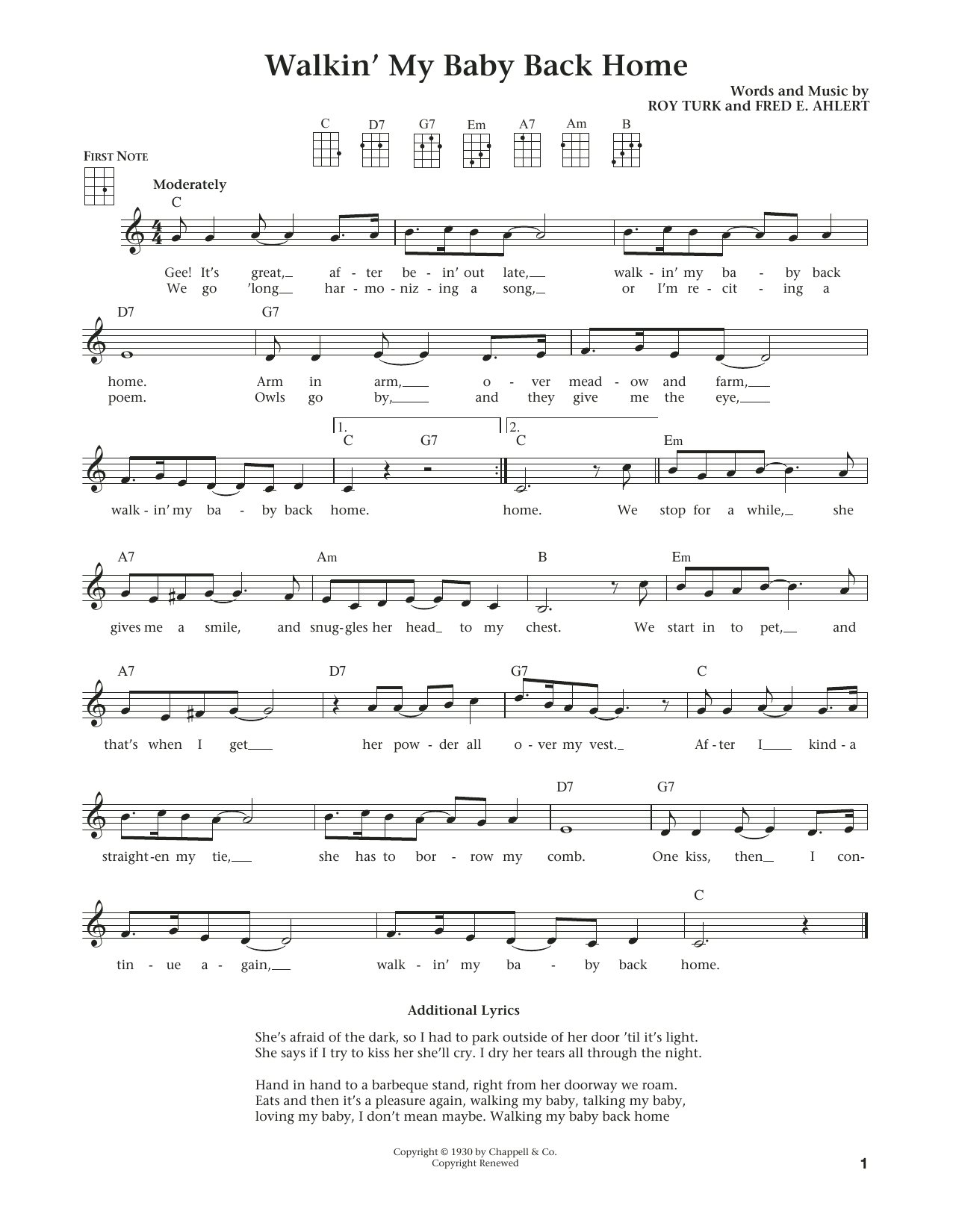 Fred E. Ahlert Walkin' My Baby Back Home (from The Daily Ukulele) (arr. Liz and Jim Beloff) Sheet Music
