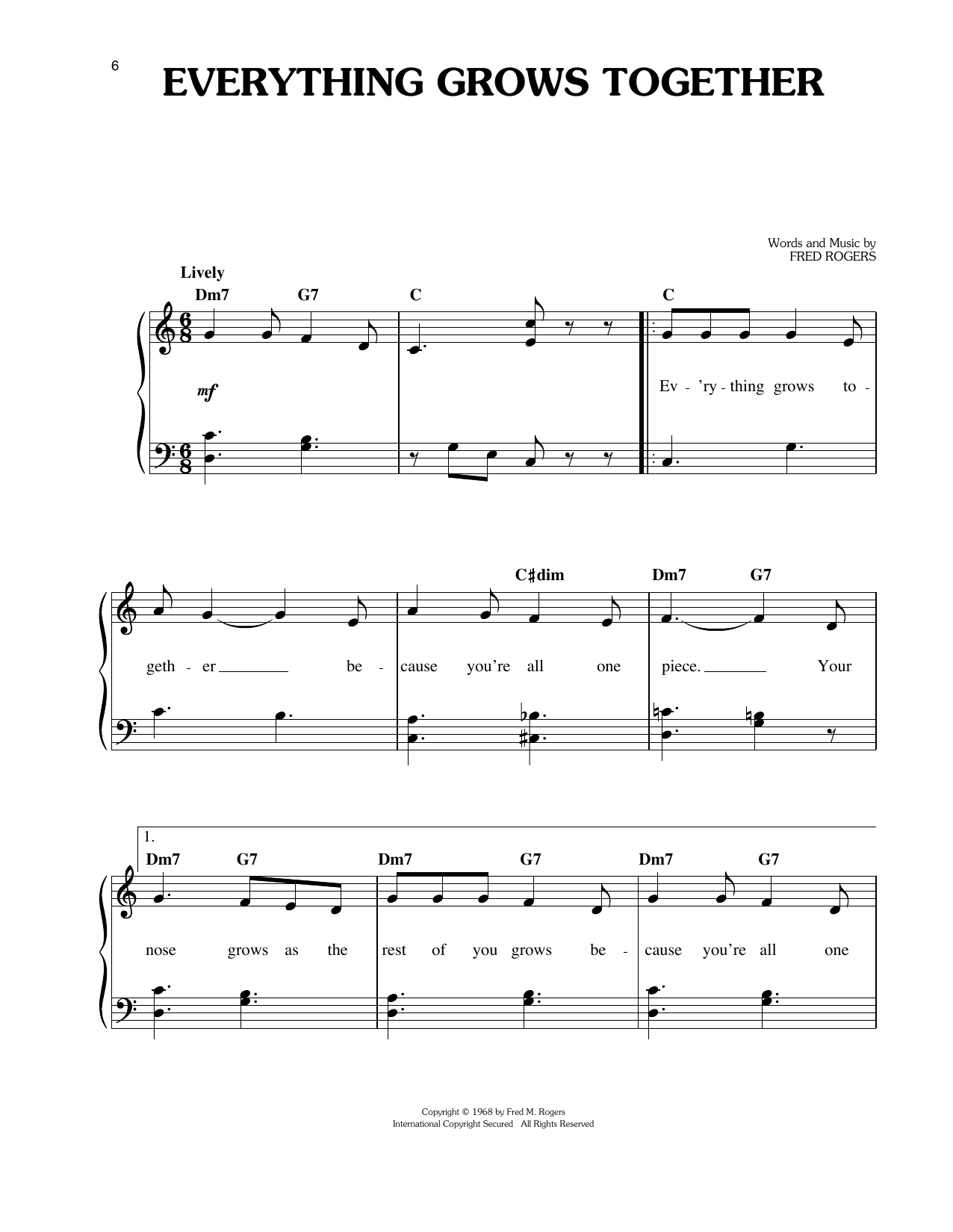 Fred Rogers Everything Grows Together Sheet Music