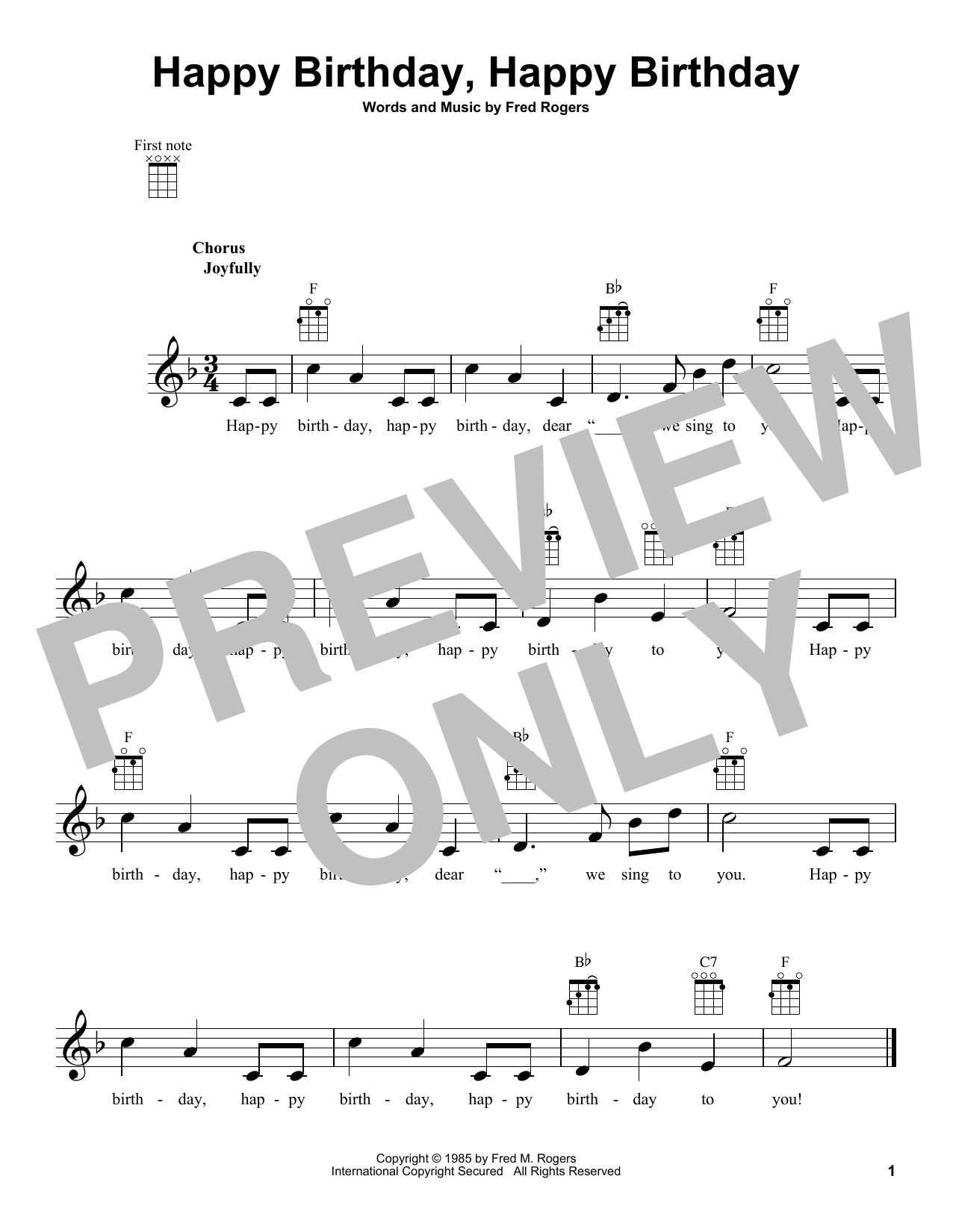 Fred Rogers Happy Birthday, Happy Birthday (from Mister Rogers' Neighborhood) Sheet Music