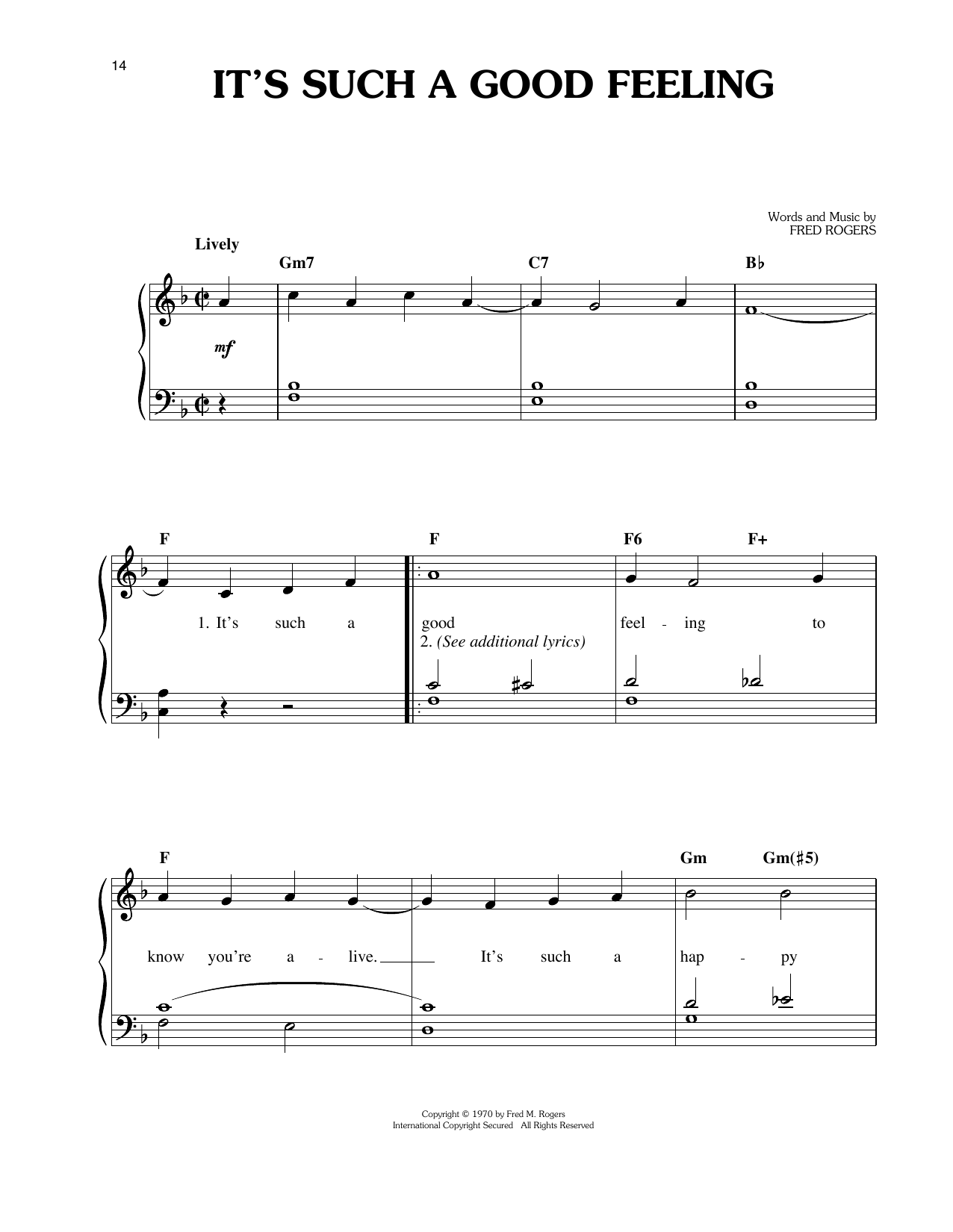 Fred Rogers It's Such A Good Feeling Sheet Music