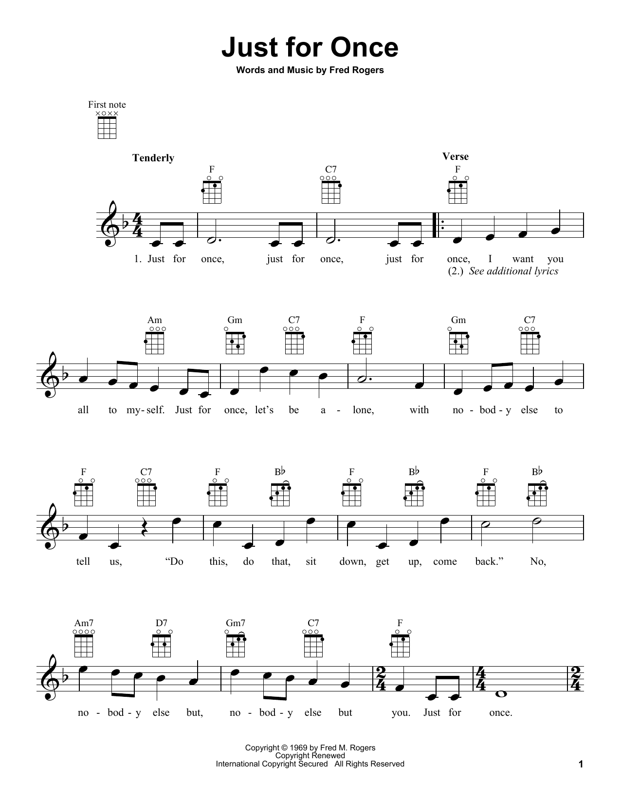 Fred Rogers Just For Once (from Mister Rogers' Neighborhood) Sheet Music