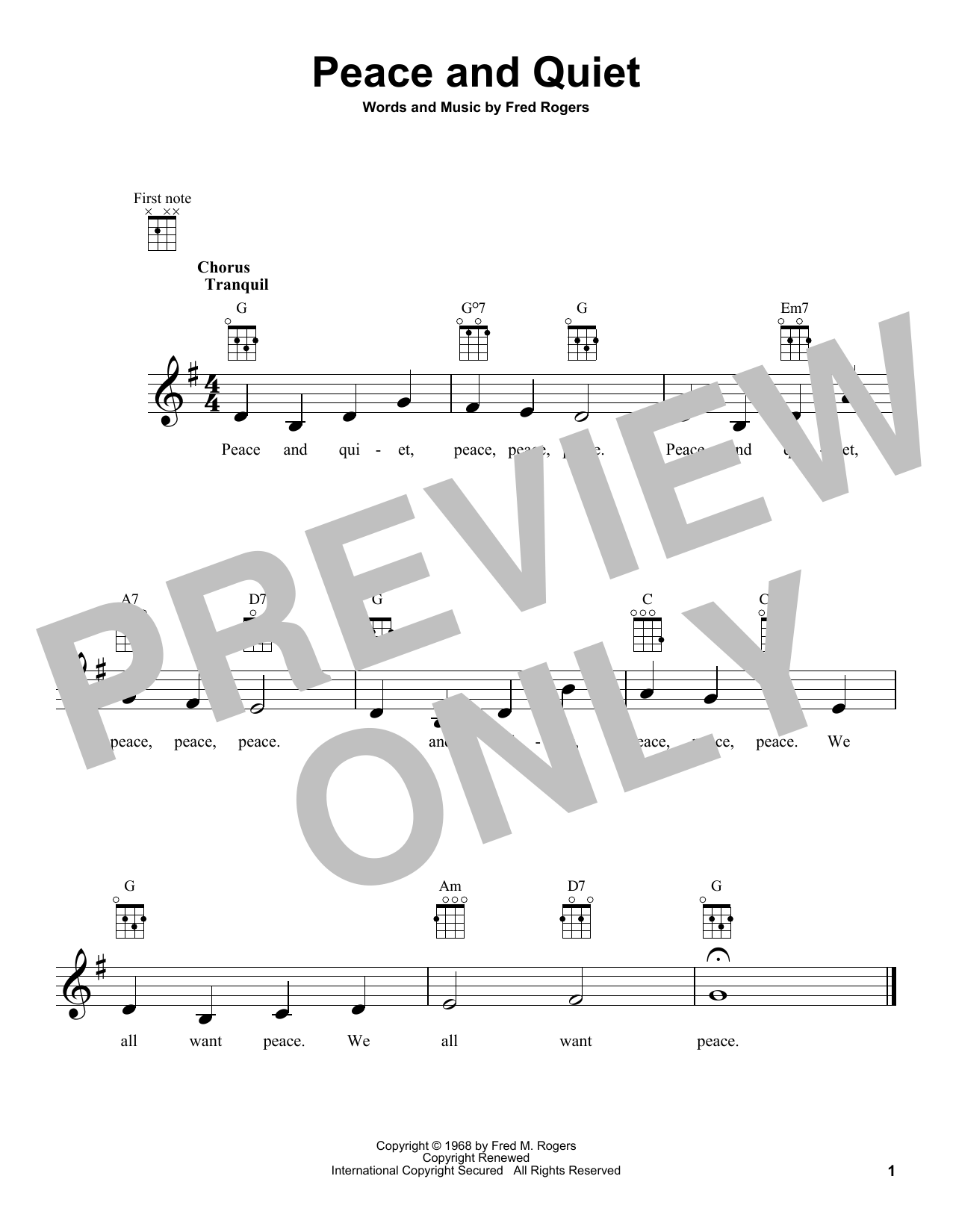 Fred Rogers Peace And Quiet (from Mister Rogers' Neighborhood) Sheet Music