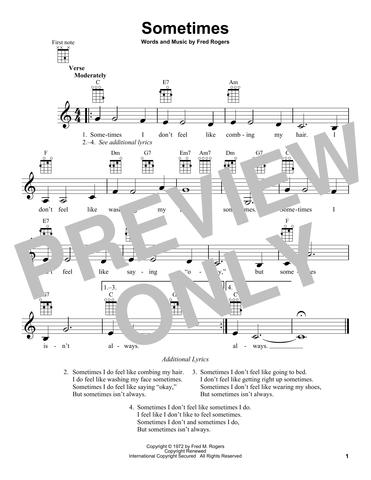 Fred Rogers Sometimes (from Mister Rogers' Neighborhood) Sheet Music