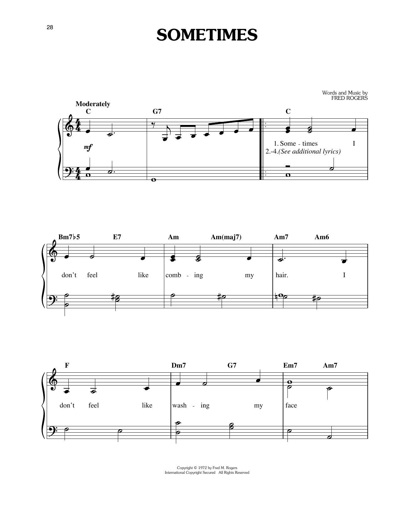 Fred Rogers Sometimes Sheet Music