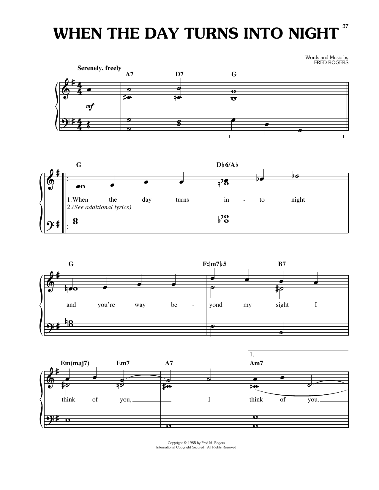 Fred Rogers When The Day Turns To Night Sheet Music