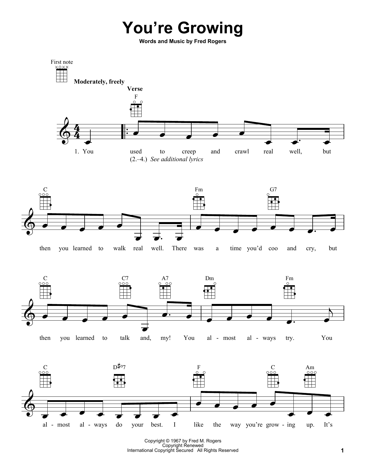 Fred Rogers You're Growing (from Mister Rogers' Neighborhood) Sheet Music