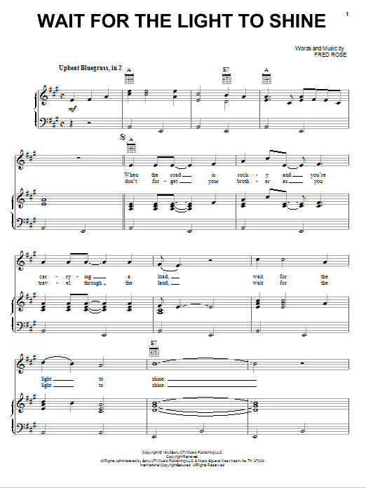 Fred Rose Wait For The Light To Shine Sheet Music