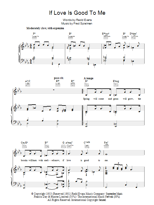 Fred Spielman If Love Is Good To Me Sheet Music