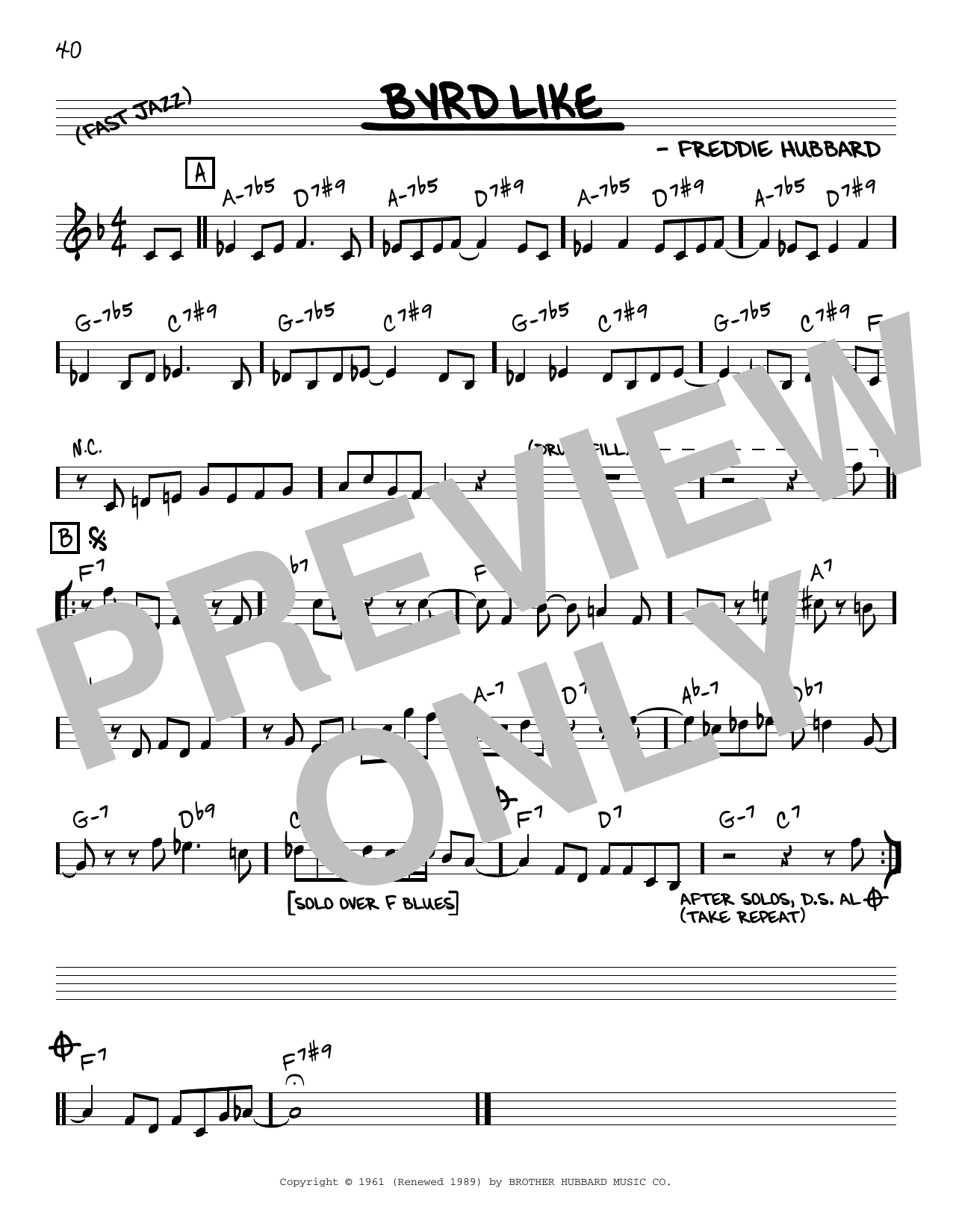 Freddie Hubbard Byrd Like Sheet Music