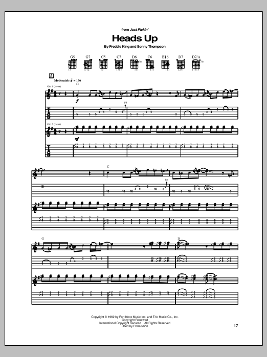 Freddie King Heads Up Sheet Music