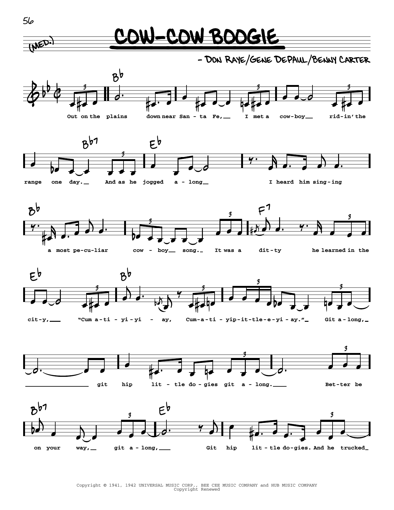 Freddie Slack & His Orchestra Cow-Cow Boogie (Low Voice) Sheet Music