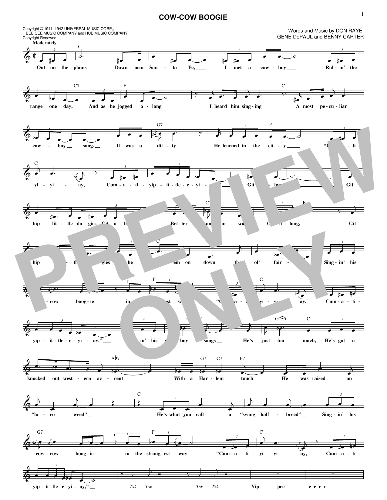 Freddie Slack & His Orchestra Cow-Cow Boogie Sheet Music