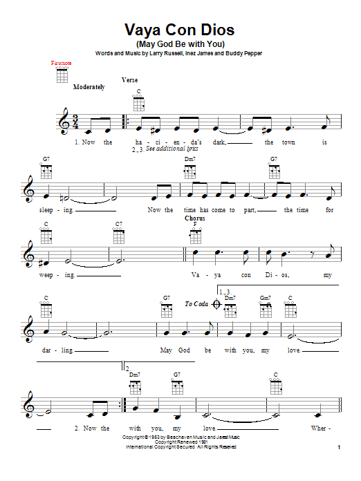 Freddy Fender Vaya Con Dios (May God Be With You) Sheet Music
