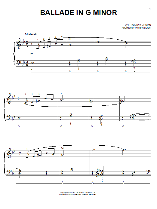 Frederic Chopin Ballade In G Minor, No. 1, Op. 23 (from The Pianist) (arr. Phillip Keveren) Sheet Music