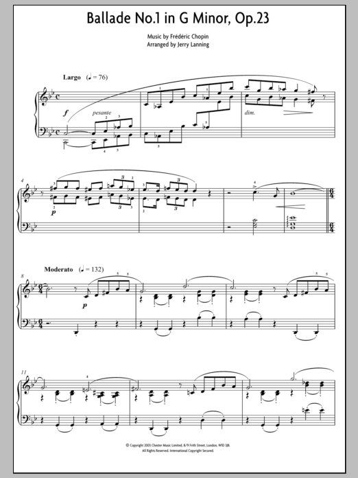 Frederic Chopin Ballade No. 1 In G Minor, Op.23 (Excerpts) (arr. Jerry Lanning) Sheet Music