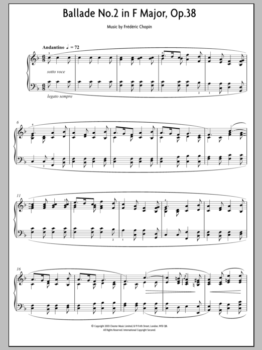 Frederic Chopin Ballade No. 2 In F Major, Op. 38 Sheet Music