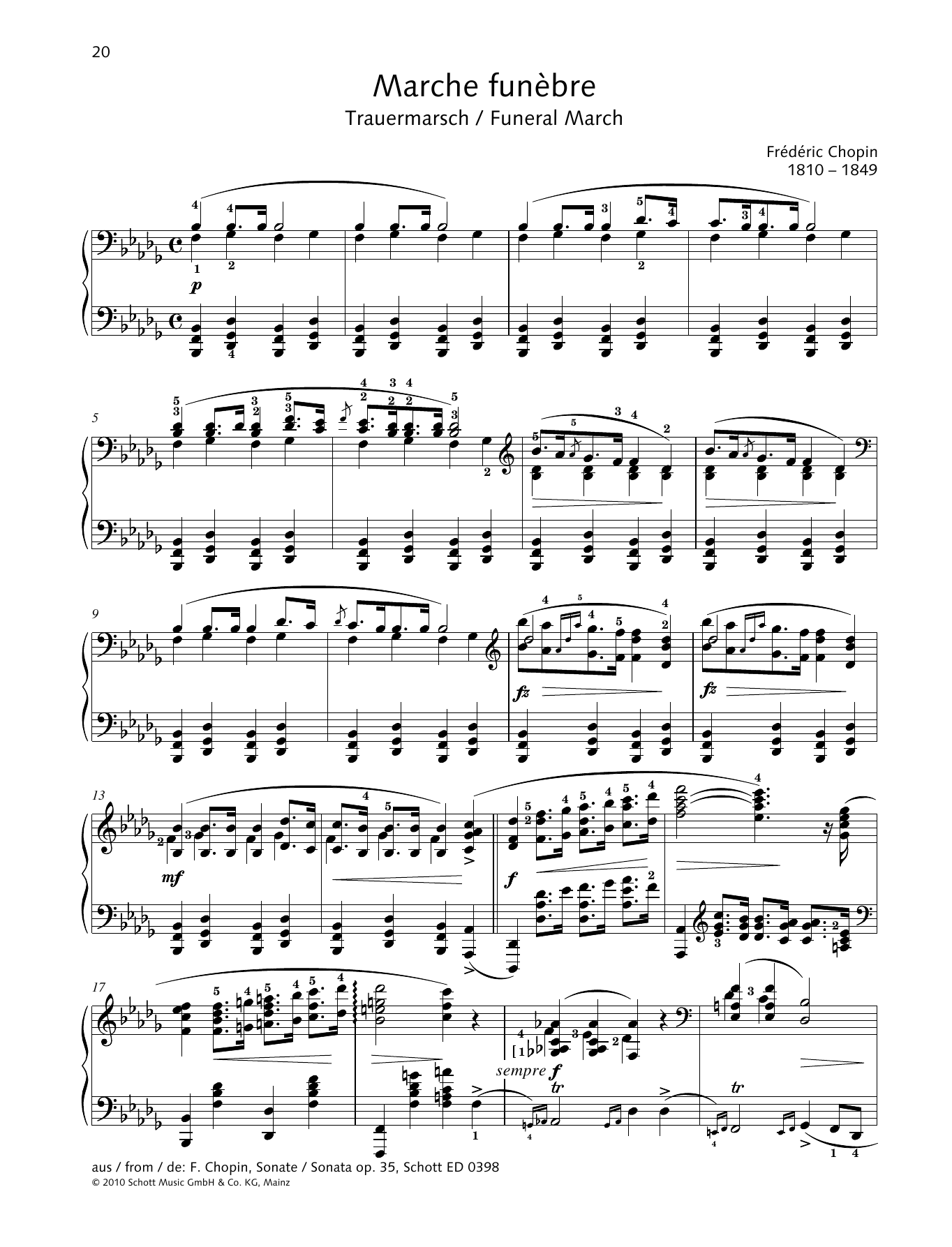 Frédéric Chopin Marche Funebre Sheet Music